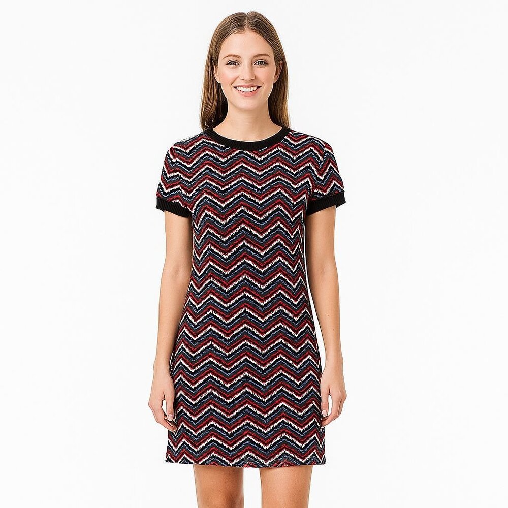 Retro Knit Chevron Mini Dress Red Navy White Short Sleeve Large Mod Modcloth - Picture 5 of 12